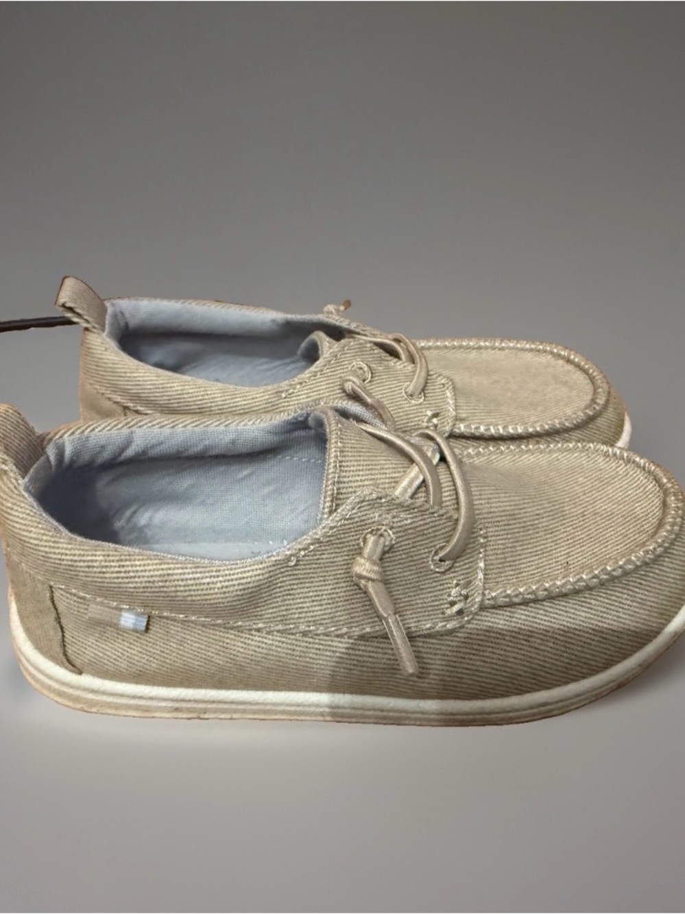 Cat & Jack Unisex Kids Beige Canvas Lace-Up Boat Shoes Casual‎ Kids Size 12